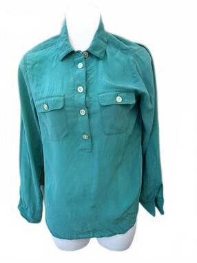 Banana Republic Silk Button Blouse Teal XS